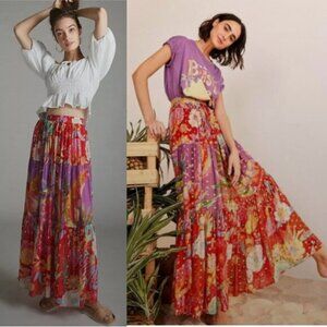 Farm Rio Skirt Rosalita Hudson Maxi in Metallic Red Floral